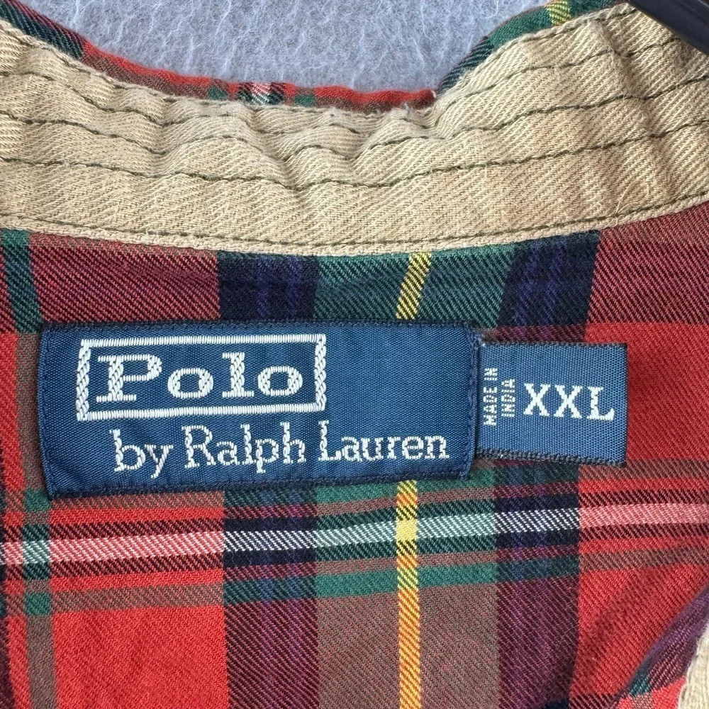 Polo Ralph Lauren Shirt Mens 2XL Red Plaid Cotton Shooting Hunting Chin Strap